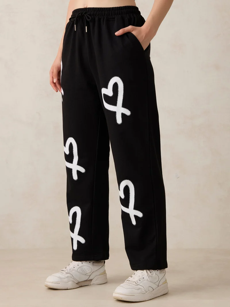 Outzidr  Black Heart Printed Joggers for Women | Best Price UAE